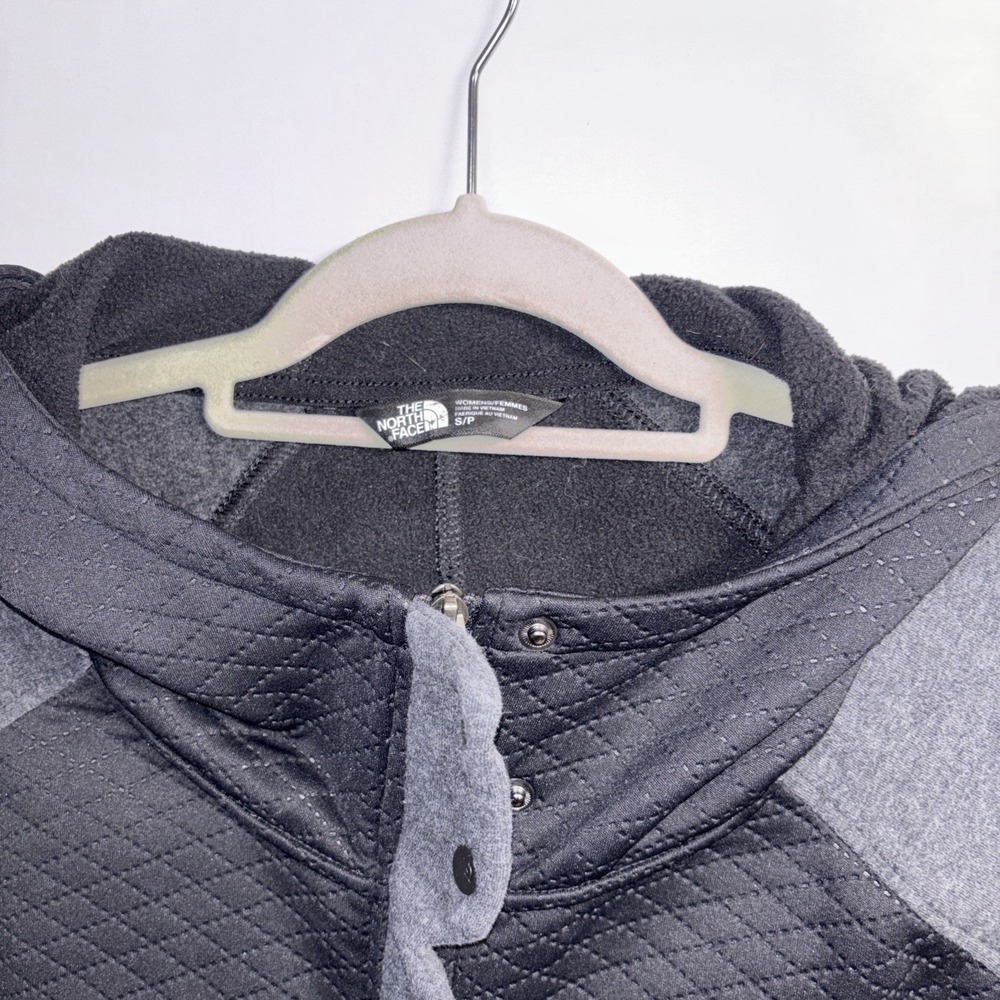 Womens Small The North Face Black Knit Quilted & Fleece Longline Hooded Jacket - Picture 2 of 12